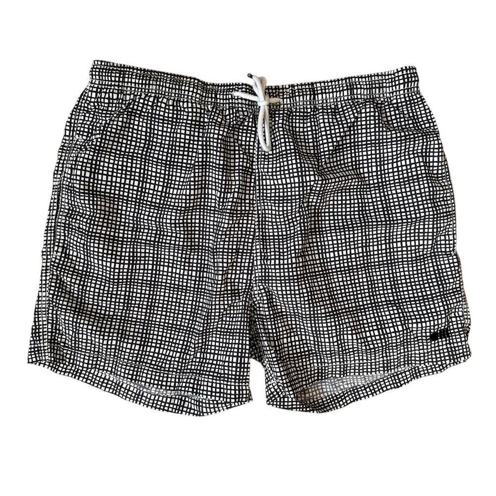 Solid & Striped Men's Swim Trunks in Black & White Grid Print Size Large